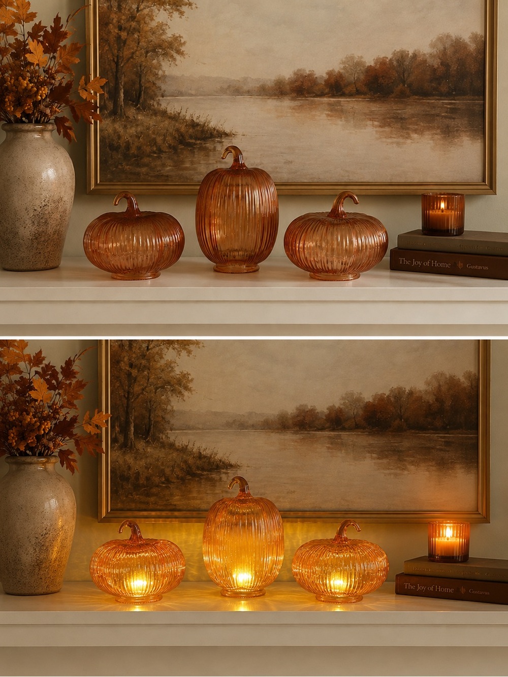*New* Orange Textured Glass Light-Up Pumpkin Decor Fall/Autumn - Set of 3